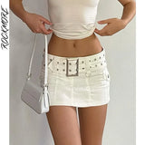 Rockmore Women'S Jeans Skirt With Belt Summer Low Waist Denim Skirt Streetwear Mini Short Skirt Korean E Girl Casual