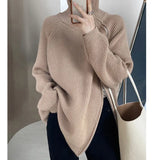 Zipper Slit Big Size Knitting Sweater Turtleneck Long Sleeve Women Pullovers New Fashion Tide Autumn Winter 2023