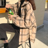 Women Blouses Turn-down Collar Spring Shirts Plaid All-match BF Batwing-sleeve Loose Outwear Harajuku Female 4 Colors Chic