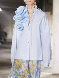 Toloer 2024, The New French Fashion Design Feeling Splicing Pleated Three-Dimensional Flowers Versatile Shirt Jacket Female-Outfit