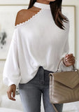 White Hollow out Lace High Neck Long Sleeve