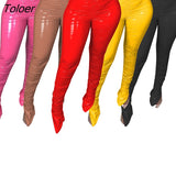 Thick Fleece Warm PU Leather Pants Pleated Ruched Pleated stacked pants Flare Split Club Trousers Legging Partywear