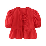 New Bubble Sleeve With Solid Color Short Top
