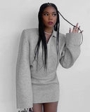 Casual Grey Long Sleeve Shirt Dress with