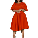 Round Collar Temperament Bubble Sleeves To Close The Waist Of Elegant A-Character