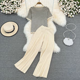 Women Tracksuit Summer Striped Knit Ppullover And Long Pants 2 Piece Sets Korean Casual Loose Outfits Knitted 2023 New