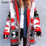 Bohemian Bandana Cashmere Cardigan Women Jacket Sweater Autumn Winter Tassel Lapel Belt Long Sleeve Sweater