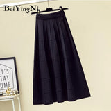 Vintage Skirt Women Knit High Waist A Line Soft Casual Elegant Black Skirts Streetwear Spring Autumn Fashion Midi