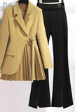 2023 Personalized Lace-up Pleated Jacket Blazer Loose Wide Leg Pants Two-piece Elegant Women's Pants Suit Office