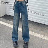 Baggy Y2k Pockets Cargo Jeans Woman High Waist Wide Leg Trousers for Women 2023 Streetwear Straight Denim Pants