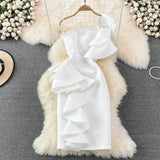 Sexy Skew Collar One Shoulder Ruffle Party Bodycon Dress Women Summer Orange/Blue/White High Waist Slim Vestidos Female Robe
