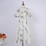 Court Style High Design Feeling Heavy Industry Nail Drill Short Sleeve Single Buckle Dress +