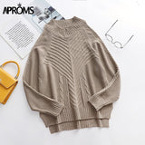 Aproms Elegant Cold Shoulder Knitted Loose Sweaters Women 2021 Autumn Winter Side Split Pullovers Streetwear Fashion Jumpers