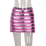 Sisterlinda Shiny Padded Women Y2K Mini Skirts Summer Casual Sliver Zip Elastic Hip Skirts Lady Party Clubwear Streetwear