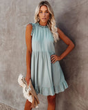 Dress Women 2021 Sleeveless Sundresses Women Elegant Vintage Ladies Ruffle Beach Blue Mini Dresses Vestido De Mujer