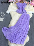 New Spring Autumn Fashion O-neck short sleeve lace patchwork Shirt Top + high waist mid-length pleated Skirt two-piece
