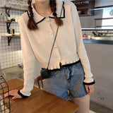 Korean Cropped Cardigan Y2K Fashion Sweaters Woman Sweater Ruffles Black White Cute Tops Fall 2023 Women