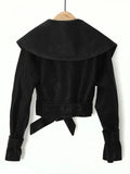 Plain Coat For Women Lapel Long Sleeve Lace Up Bowknot Short Streetwear Coats Female 2023 Spring Fashion Clothing