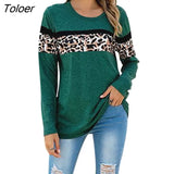 Women Long Sleeve Color Block O Neck Leopard Print Pullover Sweatshirt Blouse Shirt Female Print Fashion Clothing