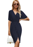 Modest V-neck Short Sleeves Solid Asymmetrical Office