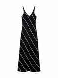 Women's Fashion Elegant Crochet Sling Dress V-Neck Striped Sexy Wisted