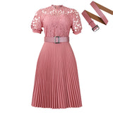 Women's Dress 2025 New Short-Sleeved Lace Splicing Folded African Dress Dress