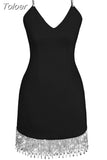Beading Bandage Dress Black New Autumn Winter Women Dresses Sleeveless Ladies Party Club Bodycon