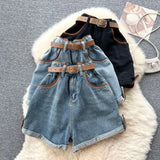 And Waist Cowboy Broad-Legged Shorts Women Retro Niche High-Rise Thin Casual Hot