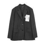 Women Black Back Slit Big Size Blazer New Lapel Long Sleeve Loose Fit Jacket Fashion Tide Spring Autumn 2023