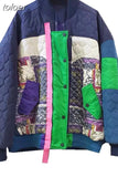Korean Colorblock Parkas For Women Round Neck Long Sleeve Single Breasted Irregular Loose Coats Female Clothing