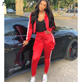 Reflective strip Patchwork 2 piece set women Tracksuit jacket Pants Set jogging femme Sportwear Matching Set two