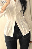 Blouses for Women Slim Waist Folds Vintage Shirts Turndown Collar Long Sleeve Slim Fit Fashion Tops 2023 Vestidos De