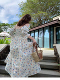 Vintage Elegant Floral Princess Summer Casual Maxi Long Dresses Women Fashion Slash Print Cute A