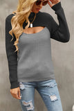 Fall Sexy Cut Out Contrast Long Sleeve