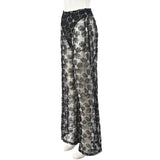 Black Mesh Floral Rhinestone Pants-Outfit