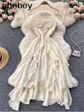 New Summer Dresses Woman Party Night French Elegant Vestido Sexy Gentle Temperament Female Irregular White Chiffon