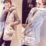Women Hooded Winter Warm Jacket Loose Knitted Plush Jacket Winter Thick Outerwear Coat Ladies Casual Coats