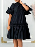Women's 2025 Summer New Fashion Solid-Colored Wooden Ear A Dress African