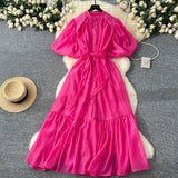 Lantern Sleeve Strap With Waist Single Buckle Dress + Inside The Sling Dress