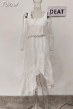 Fashion Women's Dress Embroidery Hollow Out Square Collar Sleeveless Irregular A Line Midi Dresses Summer 2023 New