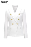 High Quality 2023 New Designer Blazer Women's Double Breasted Pocket Lion Buttons Slim Plaid Blazer Jacket