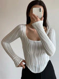 2024 Early Autumn New French Design Feeling Folded U Collar Simple Solid Color Long Sleeve Top Lady