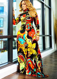 Multi Floral print Long Sleeve High Neck Maxi