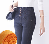Jeans for Women Mom Jeans Plus Size Winter Warm Elastic High Waisted Skinny Jeans Woman Pencil Pants Office