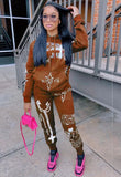 Print Hooded Sweatsuit with