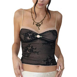 Camisole y2k Women Aesthetic Floral Lace Patchwork Spaghetti Strap Sleeveless Crop Top Low Cut Tee Vest