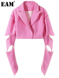 Women Black Hollow Out Short Blazer New Lapel Long Sleeve Loose Fit Jacket Fashion Tide Spring Autumn 2023