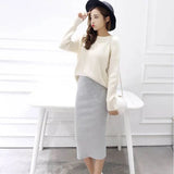 Winter Bodycon Skirt Women Stretchable Split Skirt Mid Calf Slim Pencil Skirts For Women Female Knit