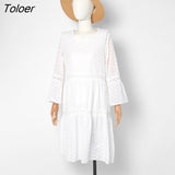 2023 New Women Elegant Embroidered Lace Dress White Female Splicing Dress Floral Hollow Out Loose Casual Party