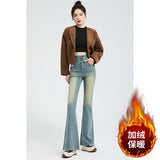 Wash Light Blue High Waist Slim Slim Skinny Micro-Tipped Jeans New Velvet Thick Horseshoe
